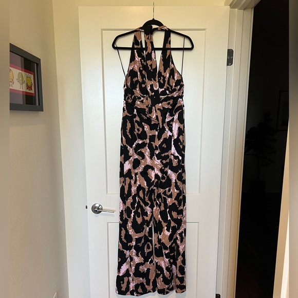 Diane Von Furstenberg DVF Target Halter Leopard Print Halter Jumpsuit XL NWT - Picture 6 of 8